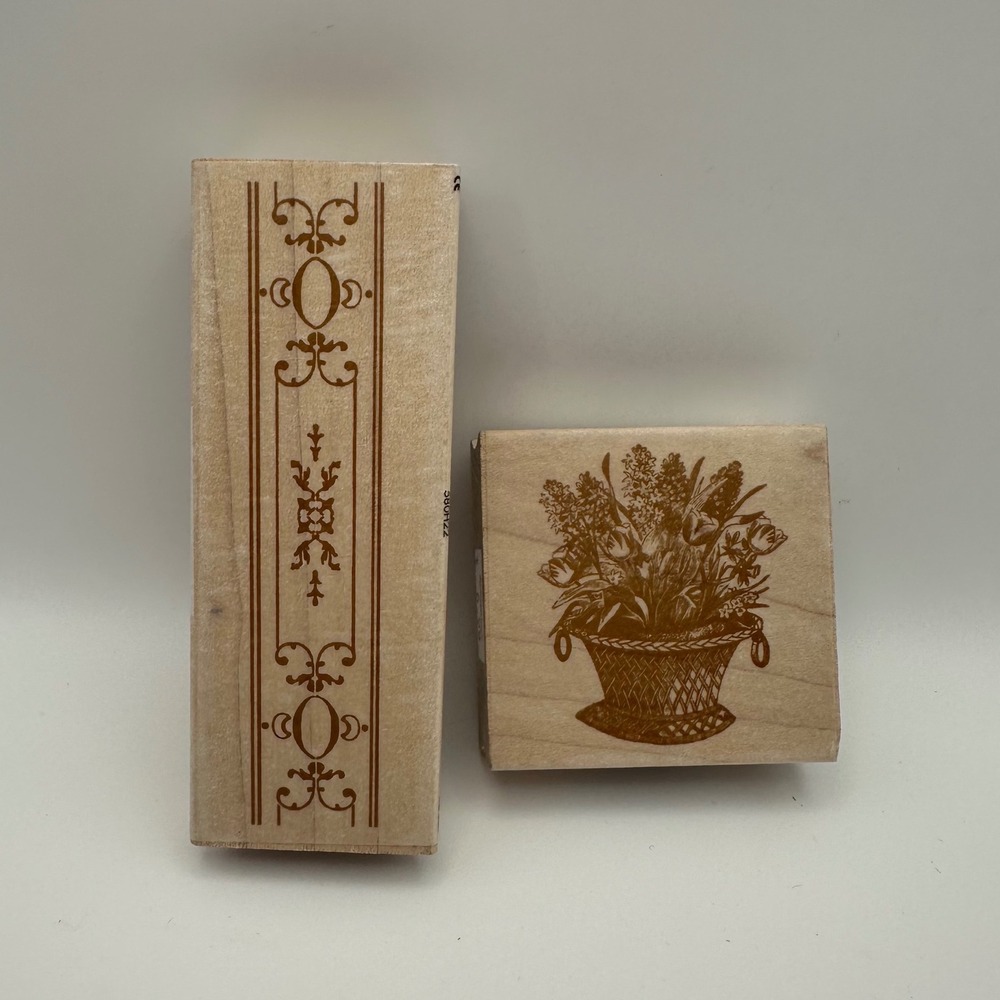 All Night Media Ornate Baroque 580H22 Basket Bouquet 580F13 Rubber Stamp Lot